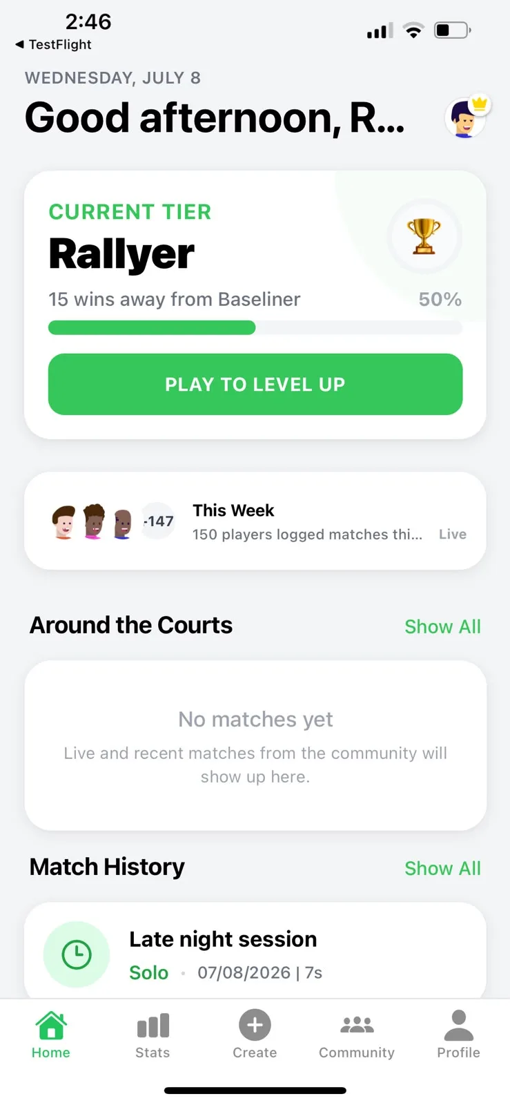 FuzzyTennis score keeper showing a live match scoreboard with games and sets